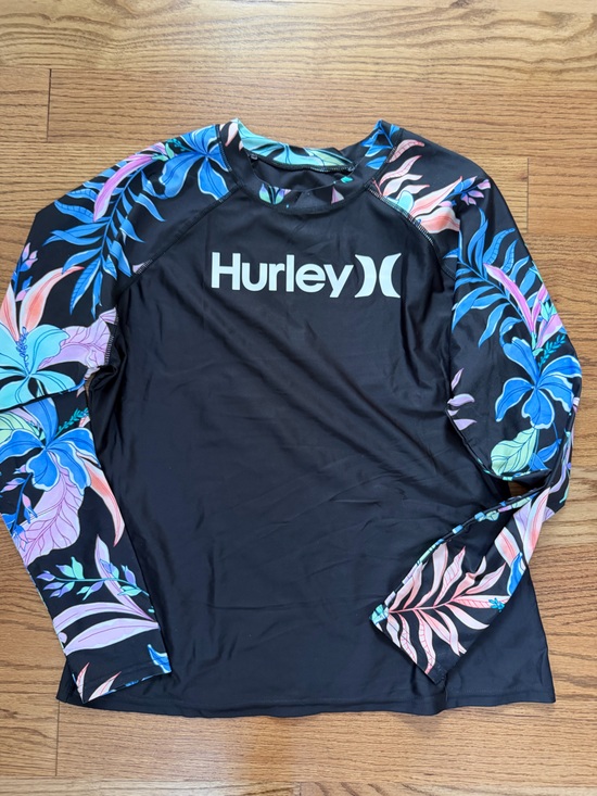 Hurley Other - Hurley Black One-Piece Rash Guard with Blue and Pink Floral Accents